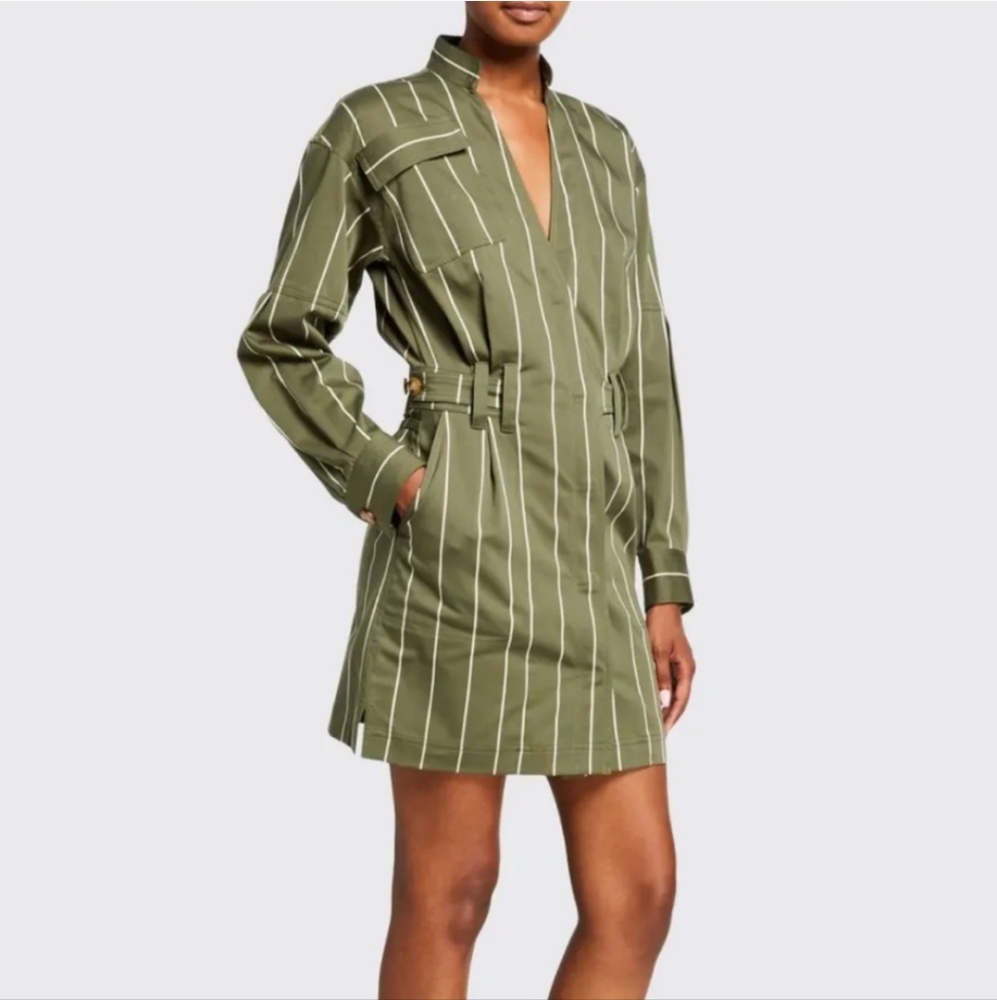 NWT! DEREK LAM IO Crosby Striped Utility Wrap Olive Green Coat Wrap Dress Size 6